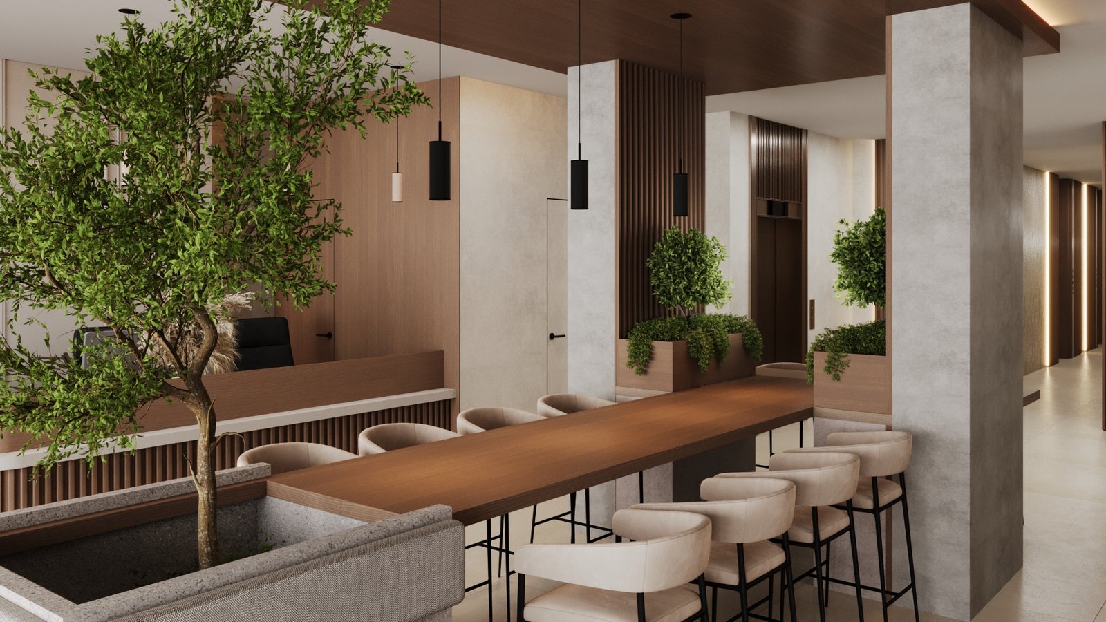 Communal bar table at Business Bistro